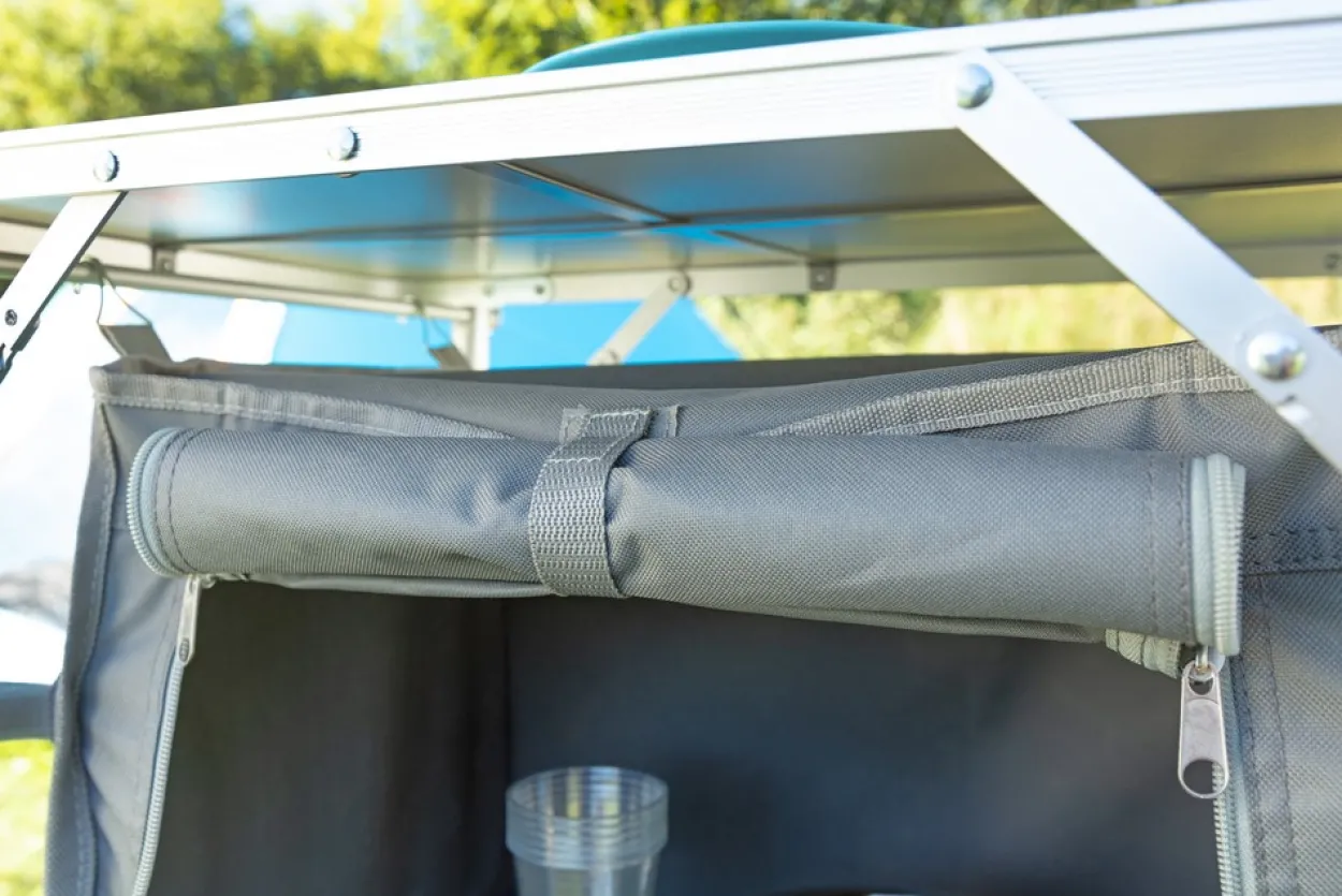 Campingküche mit Windschutz, 2-stufigem Stoffschrank ca. 143 x 41 x 80 cm