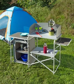 Campingküche mit Windschutz, 2-stufigem Stoffschrank ca. 143 x 41 x 80 cm
