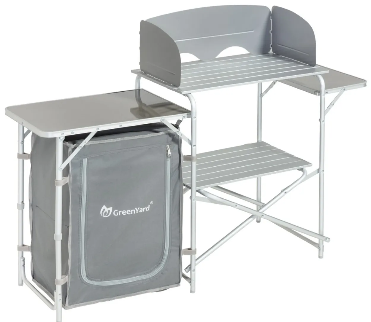 Campingküche mit Windschutz, 2-stufigem Stoffschrank ca. 143 x 41 x 80 cm