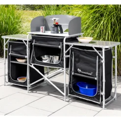 Campingküche XL Windschutz und rollbarer Arbeitsplatte, ca. 173 x 41 x 80 cm - Schwarz