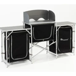 Campingküche XL Windschutz und rollbarer Arbeitsplatte, ca. 173 x 41 x 80 cm - Schwarz