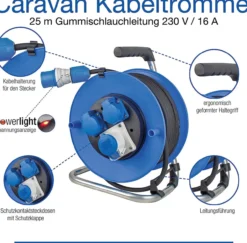 Camping SET Kabeltrommel, Adapterleitung, Verlängerungskabel und Taschenlampe IP44