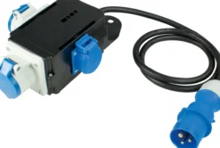 Camping Stromverteiler mit CEE Stecker, 1 x Schuko und 2 x CEE Steckdosen spritzwassergeschützt