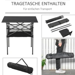 Campingtisch aus Aluminium faltbar für Camping Garten Party Picknick Balkon Schwarz 70 x 70 x 69 cm