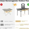 Campingtisch faltbar, Falttisch mit aufrollbarer Tischplatte, Klapptisch Gartentisch