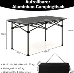 Campingtisch faltbar, Falttisch mit aufrollbarer Tischplatte, Klapptisch Gartentisch