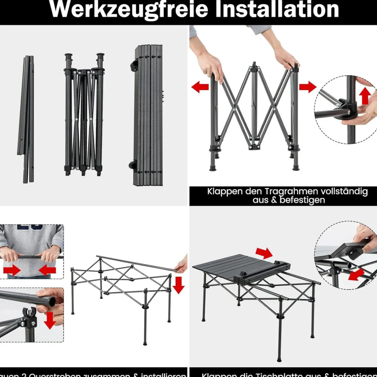 Campingtisch faltbar, Falttisch mit aufrollbarer Tischplatte, Klapptisch Gartentisch
