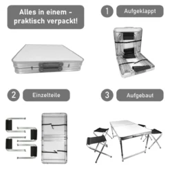 Campingtisch Set 5-teilig, Klapptisch mit 4 Camping Hocker