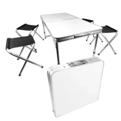 Campingtisch Set 5-teilig, Klapptisch mit 4 Camping Hocker