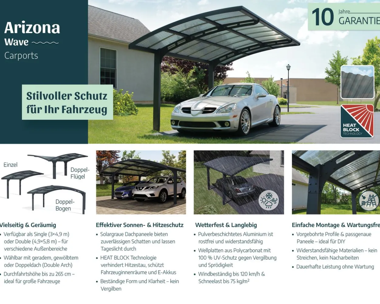 Carport Arizona Wave 495 x 289 cm Anthrazit