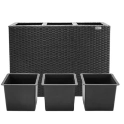 Casaria Blumenkasten Polyrattan 3er 83 x 60 x 30,5cm schwarz