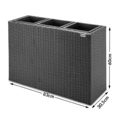 Casaria Blumenkasten Polyrattan 3er 83 x 60 x 30,5cm schwarz