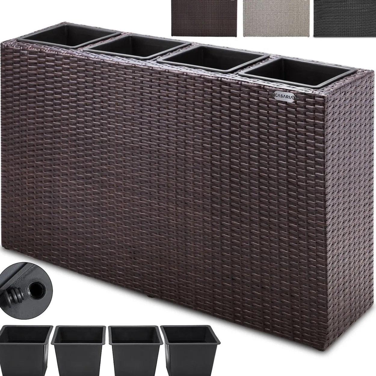 Casaria Blumenkasten Polyrattan 4er 95 x 60 x 27cm creme