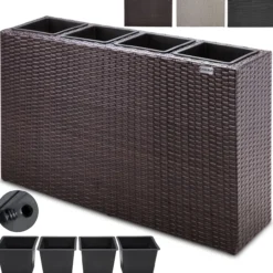 Casaria Blumenkasten Polyrattan 4er 95 x 60 x 27cm braun