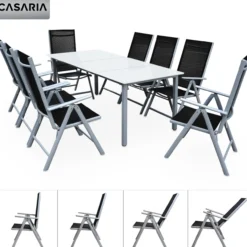 Casaria Garten-Sitzgruppe Bern 9-tlg. Silber Alu Milchglas