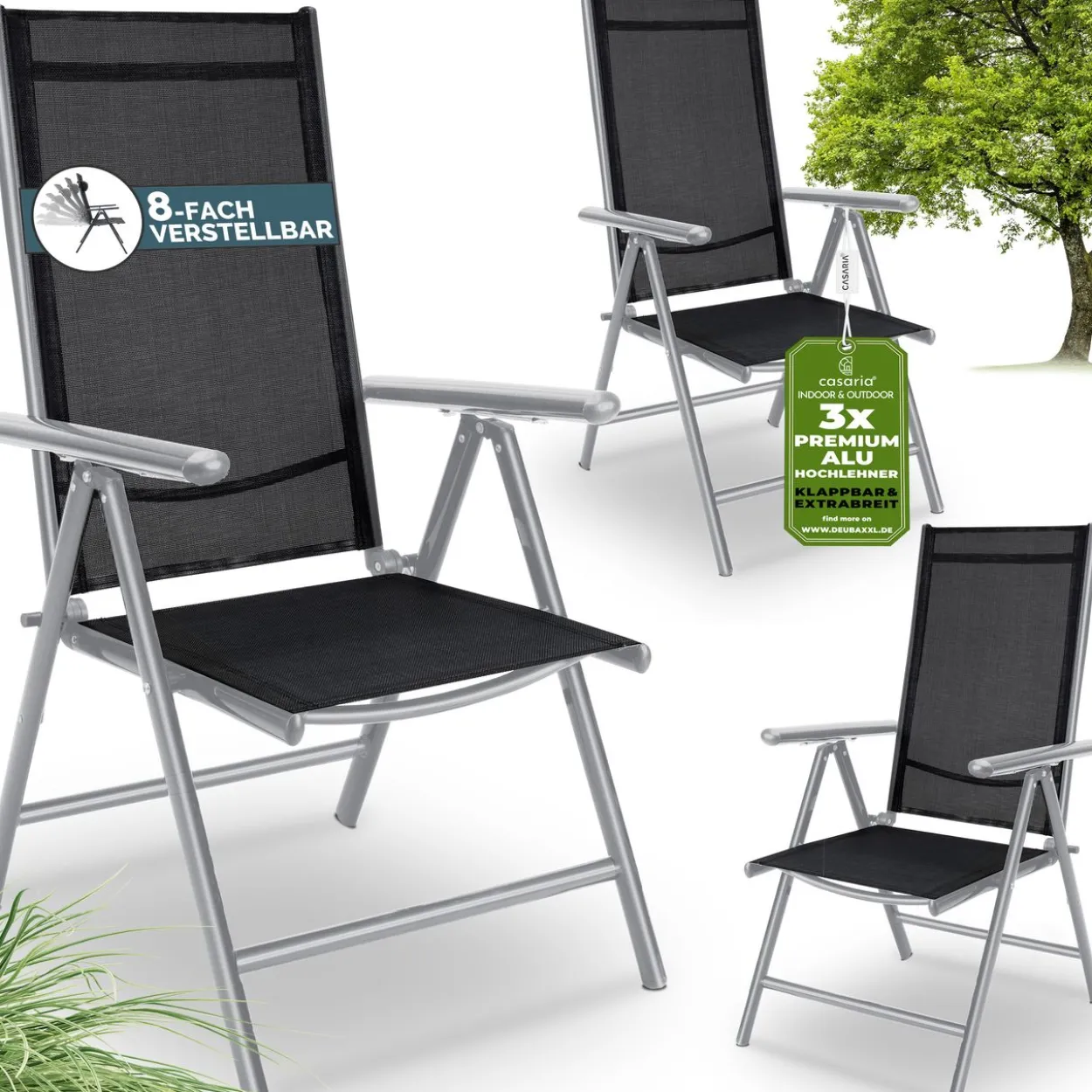 Casaria Gartenstuhl Bern 3er-Set Silber