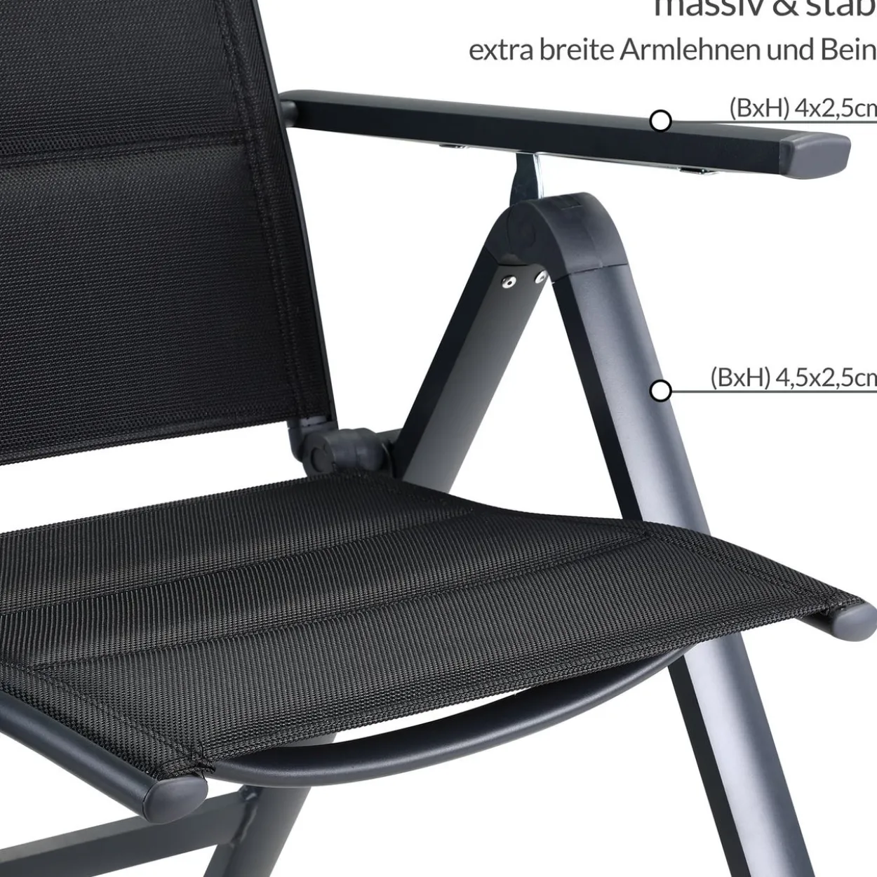 Casaria Gartenstuhl Bern Premium 2er-Set Anthrazit gepolstert