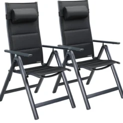 Casaria Gartenstuhl Bern Premium 2er-Set Anthrazit gepolstert
