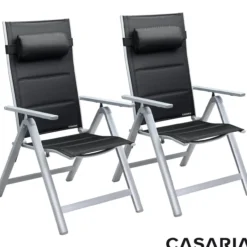 Casaria Gartenstuhl Bern Premium 2er-Set Silber gepolstert