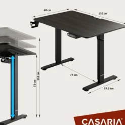Casaria Höhenverstellbarer Schreibtisch Braun 110x60x73-118cm