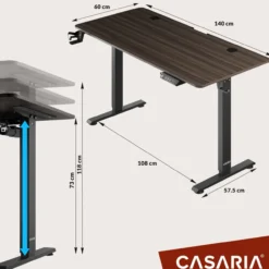 Casaria Höhenverstellbarer Schreibtisch Braun 140x60x73-118cm