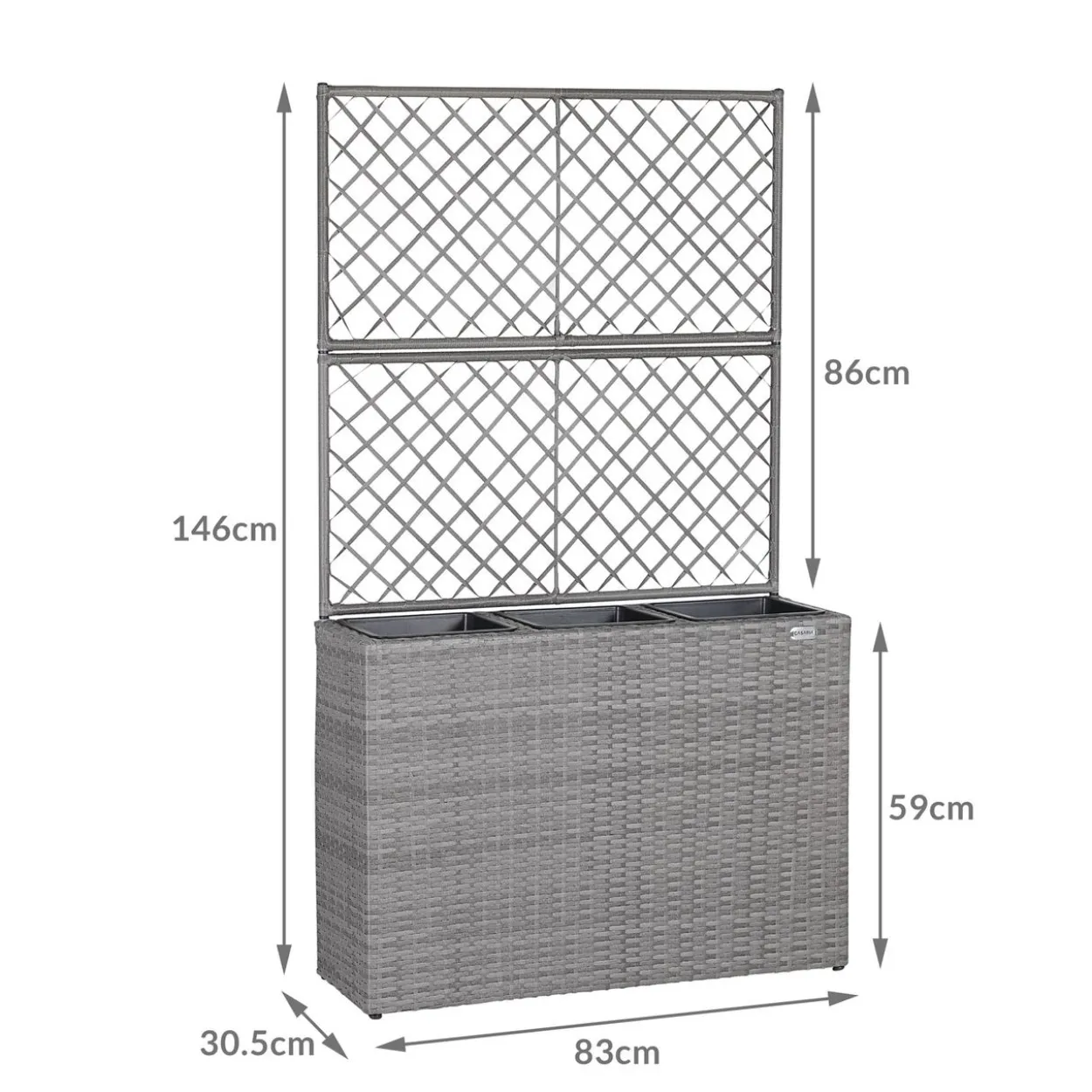 Casaria Polyrattan Blumenkasten mit Rankgitter Grau