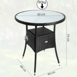 Casaria Polyrattan-Tisch Schwarz rund Ø60cm