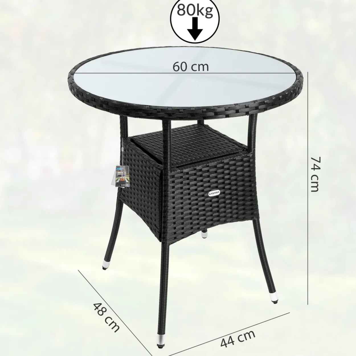 Casaria Polyrattan-Tisch Schwarz rund Ø60cm