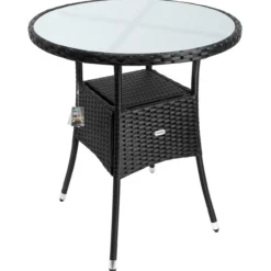 Casaria Polyrattan-Tisch Schwarz rund Ø60cm