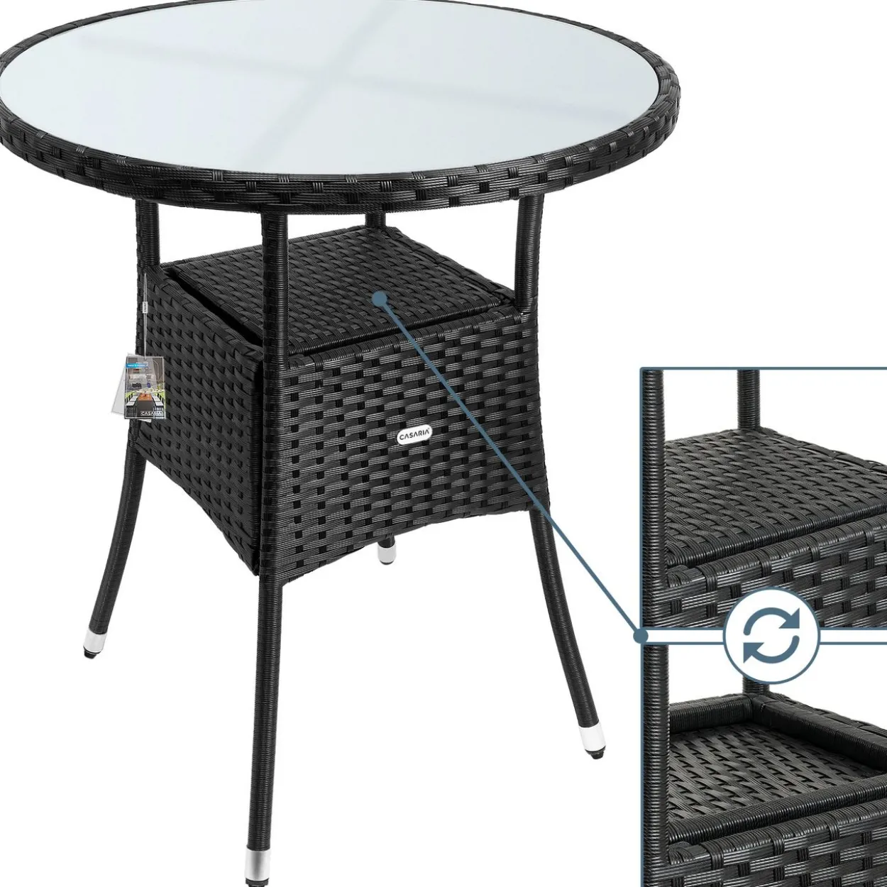 Casaria Polyrattan-Tisch Schwarz rund Ø60cm
