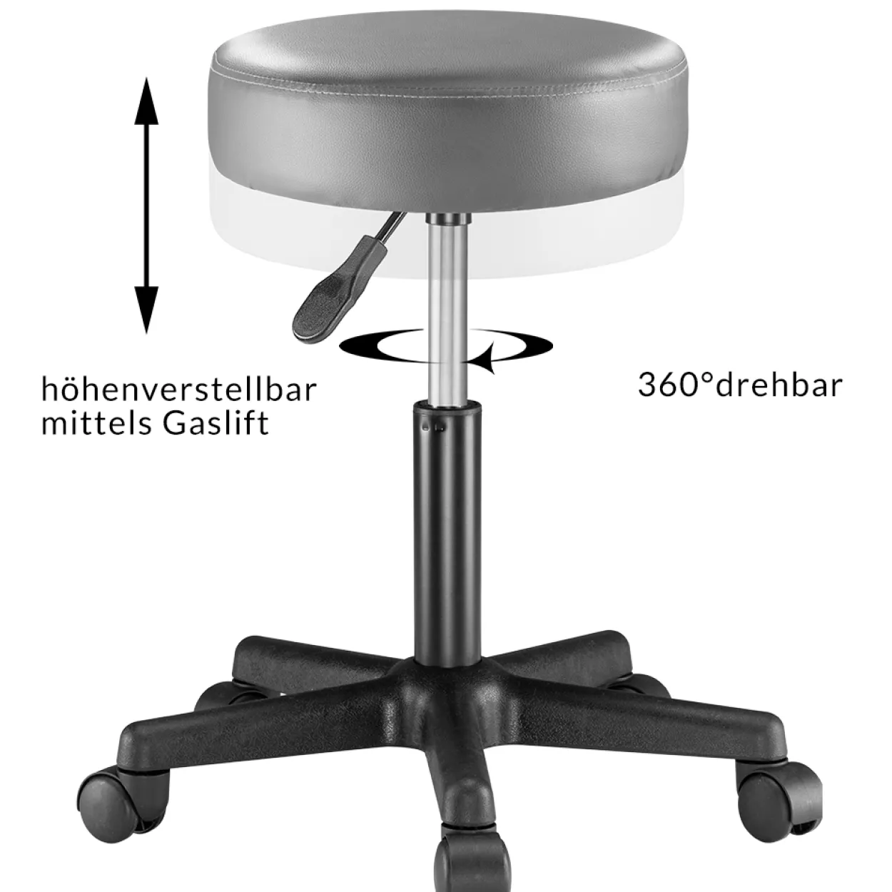 Casaria Rollhocker Kunstleder Grau 360° drehbar