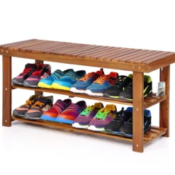 Casaria Schuhregal 2in1 Braun Akazienholz 90x32x46cm