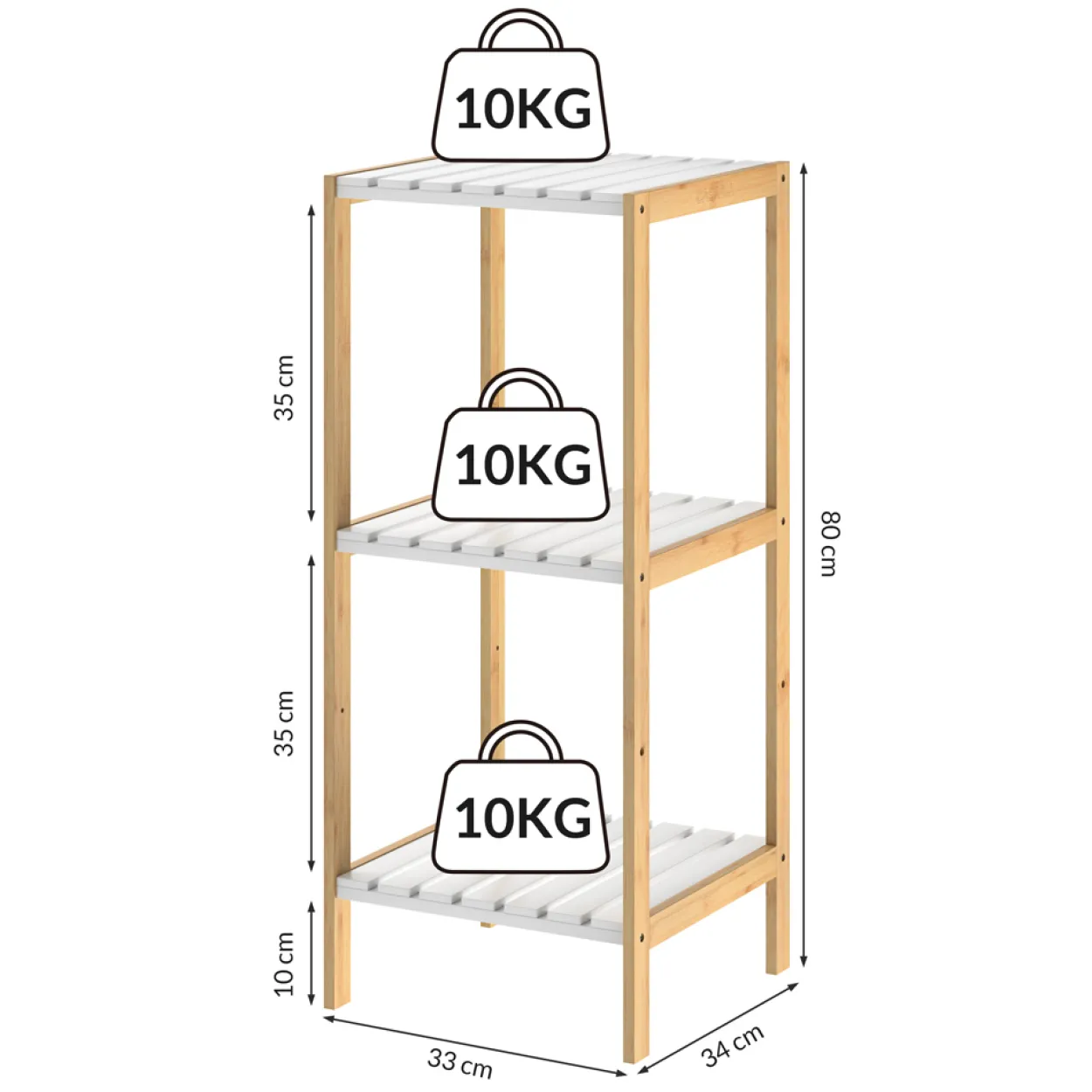 Casaria Standregal Bambus Weiß 80x33x34cm