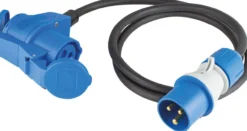 CEE Verlängerung 1,5 m Stecker Winkelkupplung mit Spannungsanzeige, Außenbereich IP44