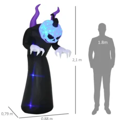 210 cm Aufblasbar Gespenst mit Kürbiskopf Halloweendeko mit blauem Flammeneffekt mit LED-Lichte