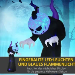 210 cm Aufblasbar Gespenst mit Kürbiskopf Halloweendeko mit blauem Flammeneffekt mit LED-Lichte