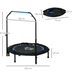 102 cm Fitness-Trampolin Faltbares Mini-Trampolin mit Haltegriff, Schwarz