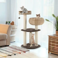 104cm Katzenbaum mit Betten, Katzenkratzbaum Holz