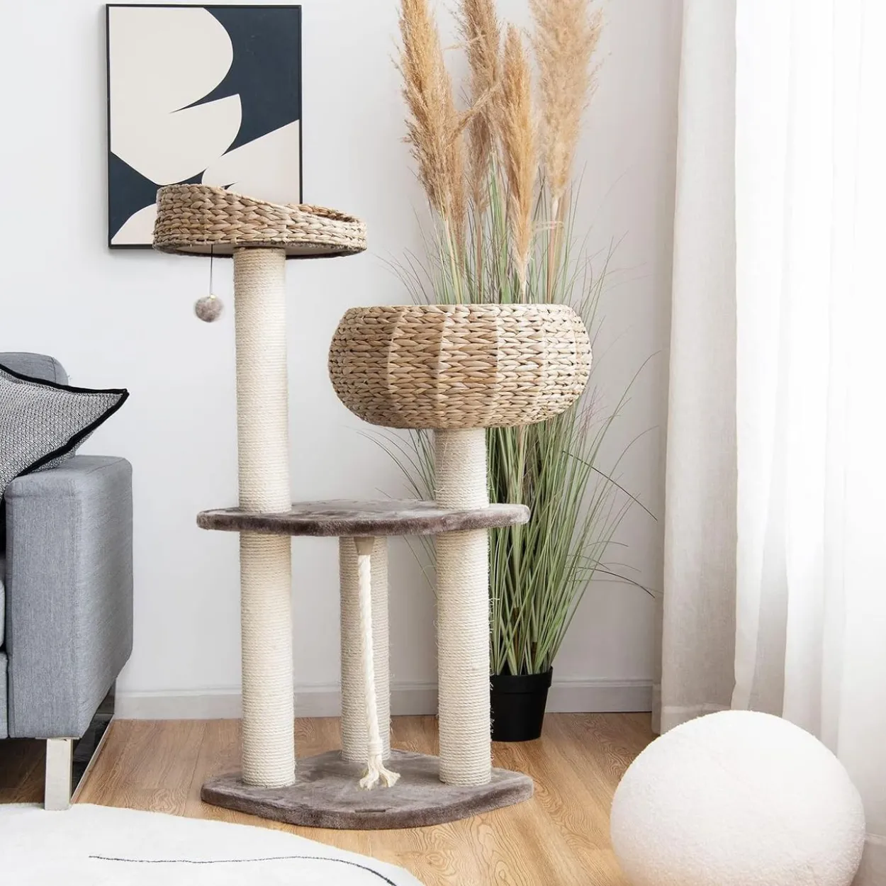 104cm Katzenbaum mit Betten, Katzenkratzbaum Holz