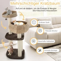 104cm Katzenbaum mit Betten, Katzenkratzbaum Holz