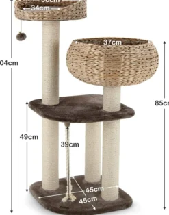 104cm Katzenbaum mit Betten, Katzenkratzbaum Holz