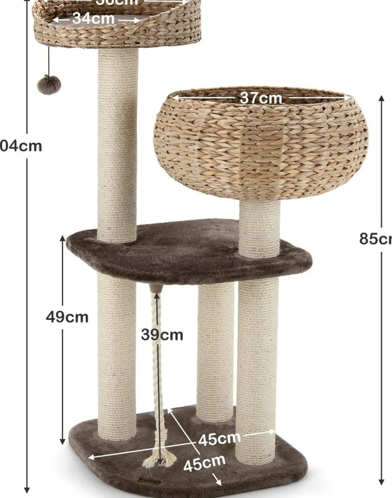 104cm Katzenbaum mit Betten, Katzenkratzbaum Holz