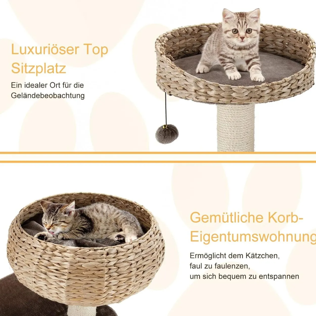 104cm Katzenbaum mit Betten, Katzenkratzbaum Holz
