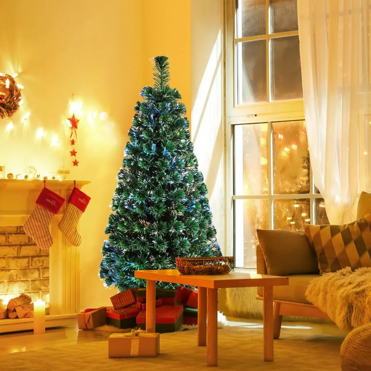 150cm Künstlicher Weihnachtsbaum mit Glasfaser-Farbwechsler