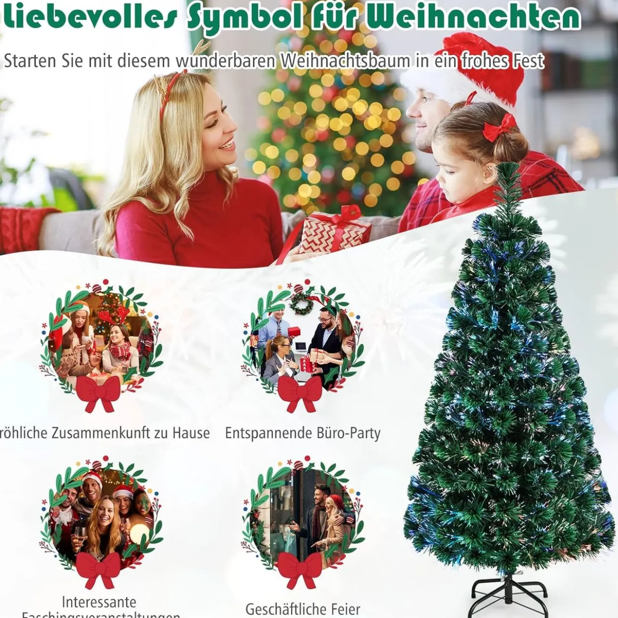 150cm Künstlicher Weihnachtsbaum mit Glasfaser-Farbwechsler