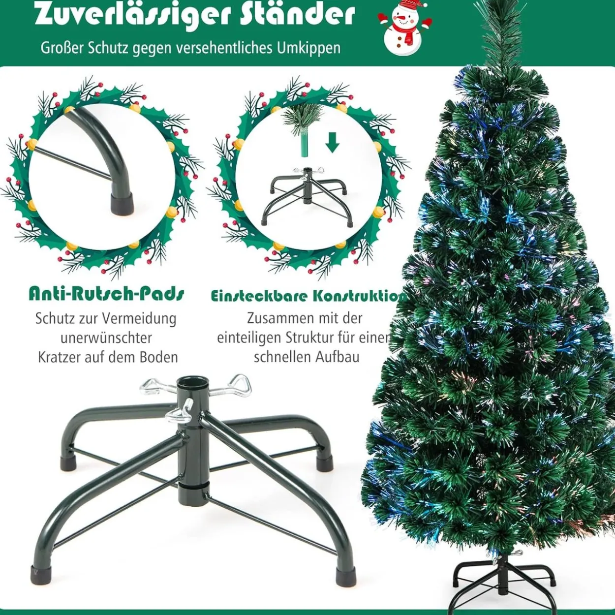 150cm Künstlicher Weihnachtsbaum mit Glasfaser-Farbwechsler