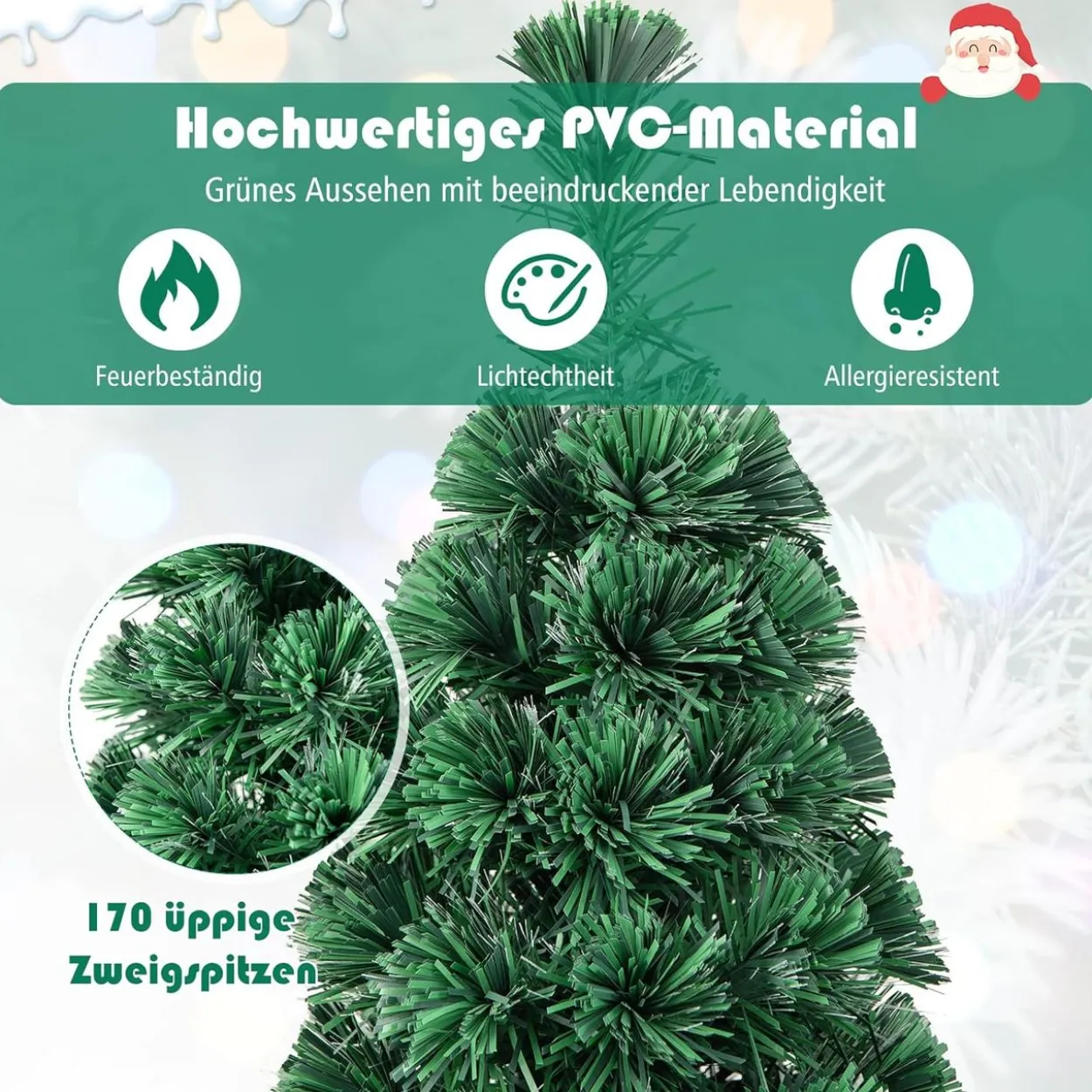 150cm Künstlicher Weihnachtsbaum mit Glasfaser-Farbwechsler