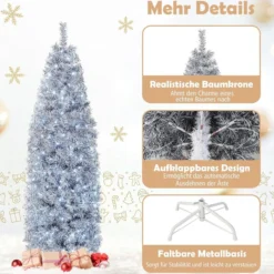 180cm Künstlicher Weihnachtsbaum Bleistift, LED beleuchteter Tannenbaum