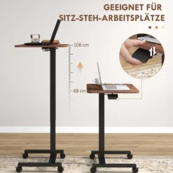 Computertisch Höhenverstellbar, Steh-Sitz Laptoptisch mit Rollen