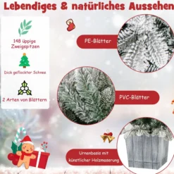 COSTWAY 100cm Künstlicher Weihnachtsbaum mit Schnee & Sockel mit 80 mehrfarbigen LEDs
